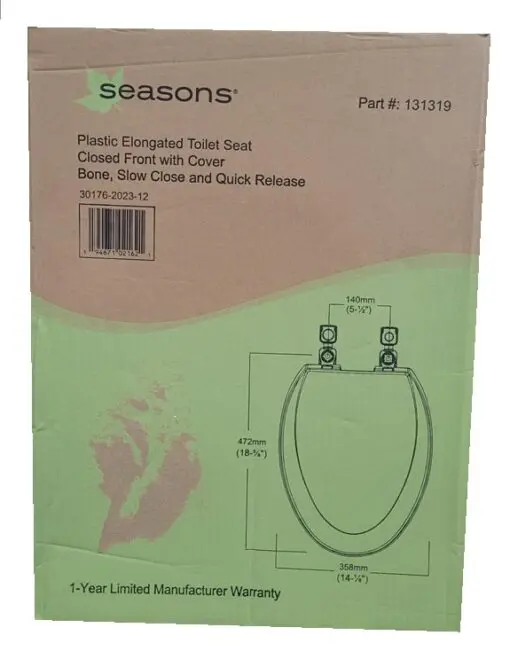 Seasons Plastic Elongated Toilet Seat with Closed Front and Cover - Bone White